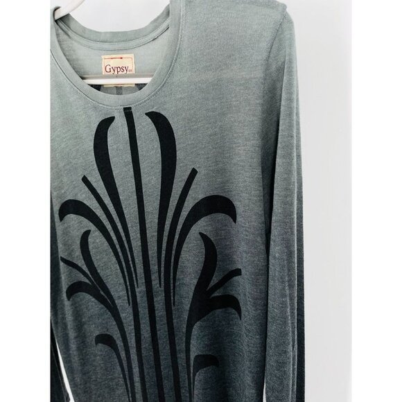 Gypsy 05 Abstract Floral Design Long Sleeve Tunic Top Size Large Ombre Grey - Picture 4 of 8